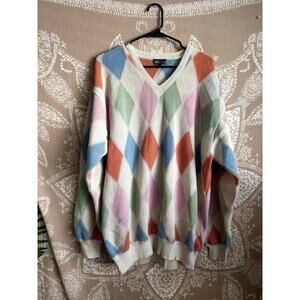 Vintage 80’s Argyle 100% Alpaca V-Neck Pastel Sweater
